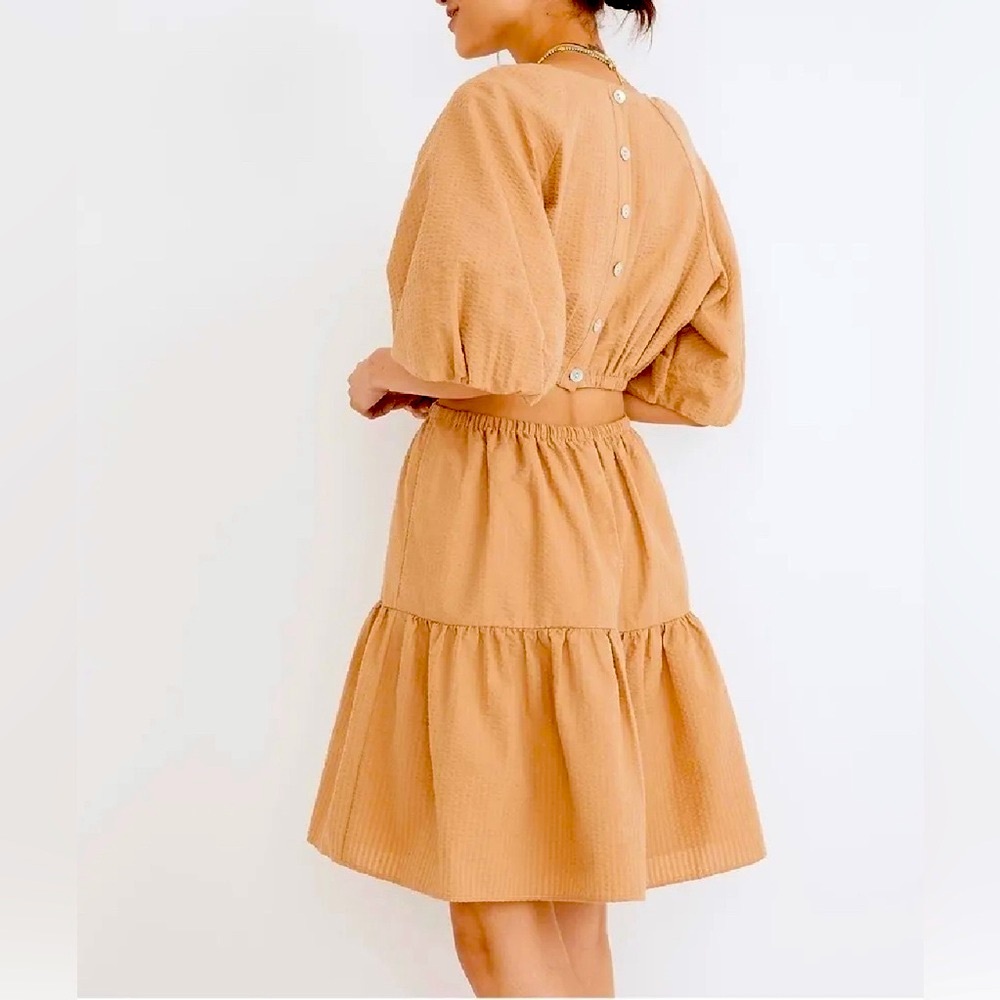 Madewell Seersucker Puff-Sleeve Cutout Mini Dress